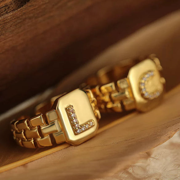 Wholesale Ring Copper Electroplating Letter Design Unisex Retro Adjustable