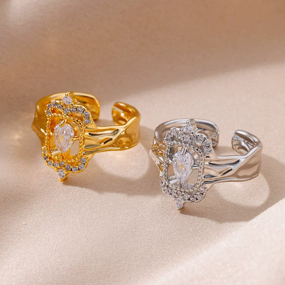 Wholesale Ring Copper Geometric Electroplating Colorful Zircon Square Open Unisex Women's