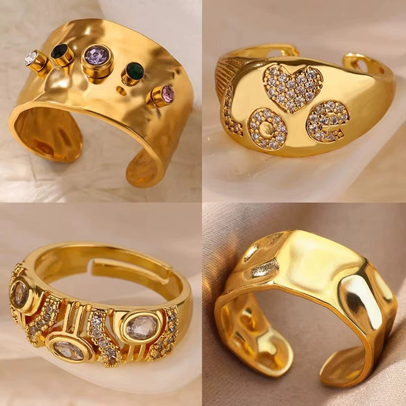 Wholesale Ring Copper Geometric Light Luxury Style With Color Zircon 18K Gold Plated
