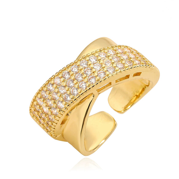 Wholesale Ring Copper Geometric Micropaved Opening Female Light Luxury Twocolor Electroplated