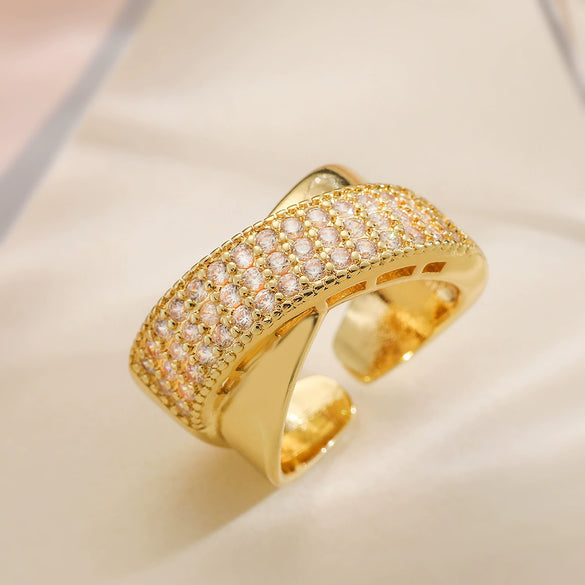 Wholesale Ring Copper Geometric Micropaved Opening Female Light Luxury Twocolor Electroplated