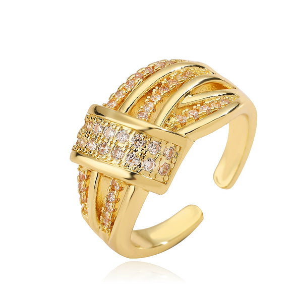 Wholesale Ring Copper Geometric Micropaved Opening Female Light Luxury Twocolor Electroplated