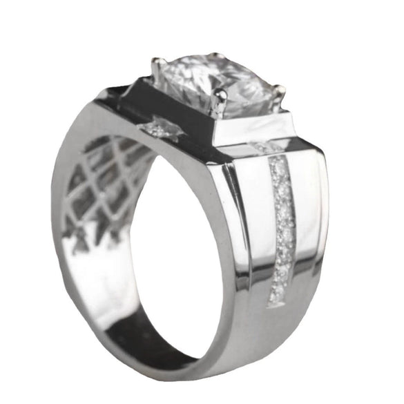 Wholesale Ring Copper Geometric Style Electroplated Imitation Mossan Diamond White Zirconium Unisex