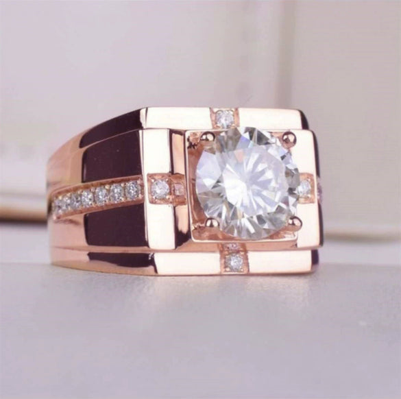 Wholesale Ring Copper Geometric Style Electroplated Imitation Mossan Diamond White Zirconium Unisex