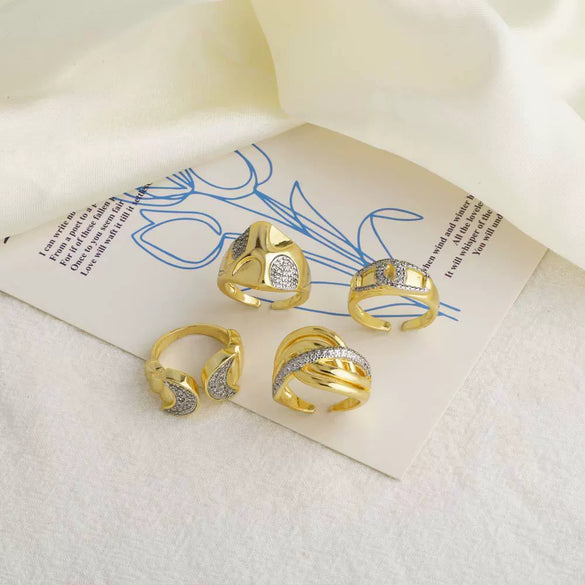 Wholesale Ring Copper Gold Plated Geometric Moon Cross Open Unisex Minimalist Style