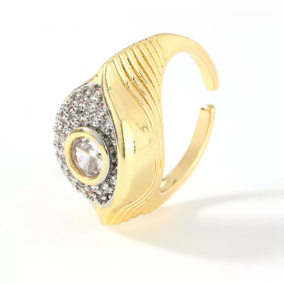 Wholesale Ring Copper Gold Plated Geometric Style Zirconium Inlaid Unisex