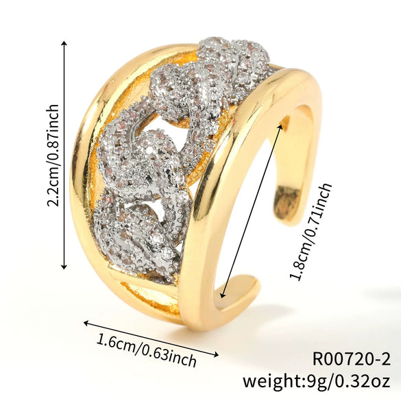 Wholesale Ring Copper Gold Plated Geometric Style Zirconium Inlaid Unisex