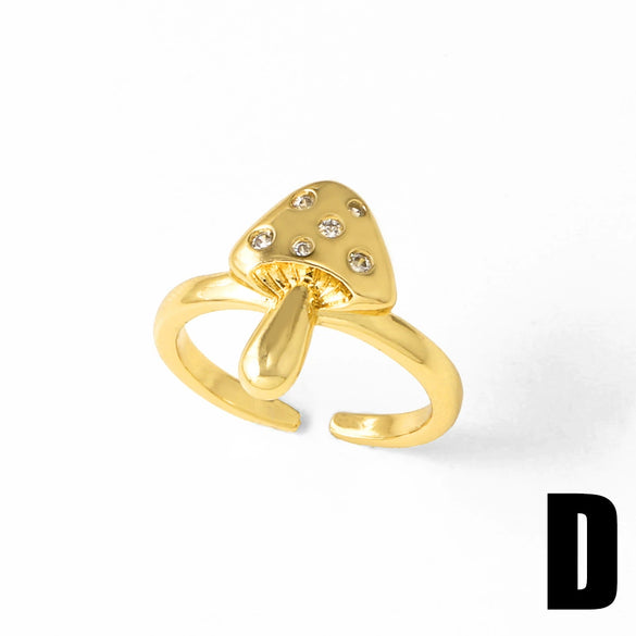 Wholesale Ring Copper Gold Plated Oil Dripping Mushroom Insect Style Unisex