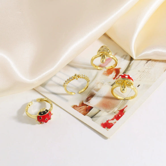 Wholesale Ring Copper Gold Plated Oil Dripping Mushroom Insect Style Unisex