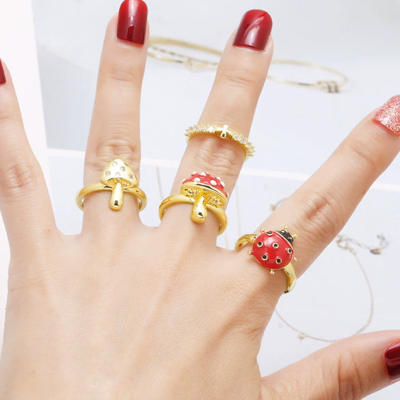 Wholesale Ring Copper Gold Plated Oil Dripping Mushroom Insect Style Unisex