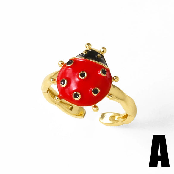 Wholesale Ring Copper Gold Plated Oil Dripping Mushroom Insect Style Unisex