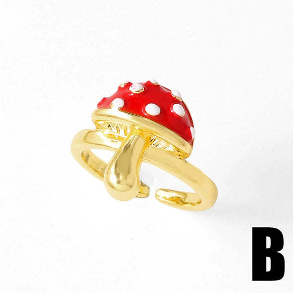 Wholesale Ring Copper Gold Plated Oil Dripping Mushroom Insect Style Unisex
