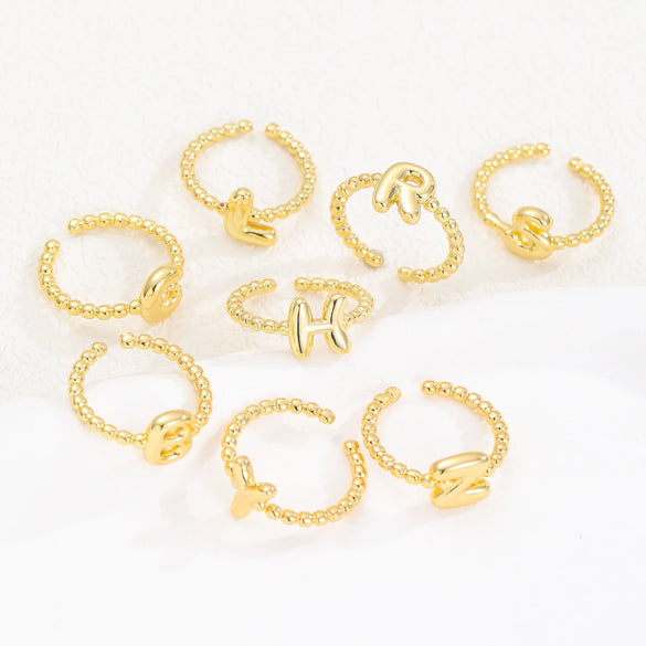 Wholesale Ring Copper Golden Glaze Electroplated Bubble Balloon Shape With Letters Numbers Text For Women