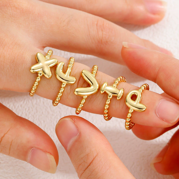 Wholesale Ring Copper Golden Glaze Electroplated Bubble Balloon Shape With Letters Numbers Text For Women