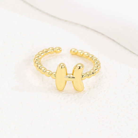 Wholesale Ring Copper Golden Glaze Electroplated Bubble Balloon Shape With Letters Numbers Text For Women