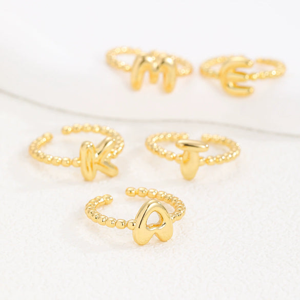 Wholesale Ring Copper Golden Glaze Electroplated Bubble Balloon Shape With Letters Numbers Text For Women
