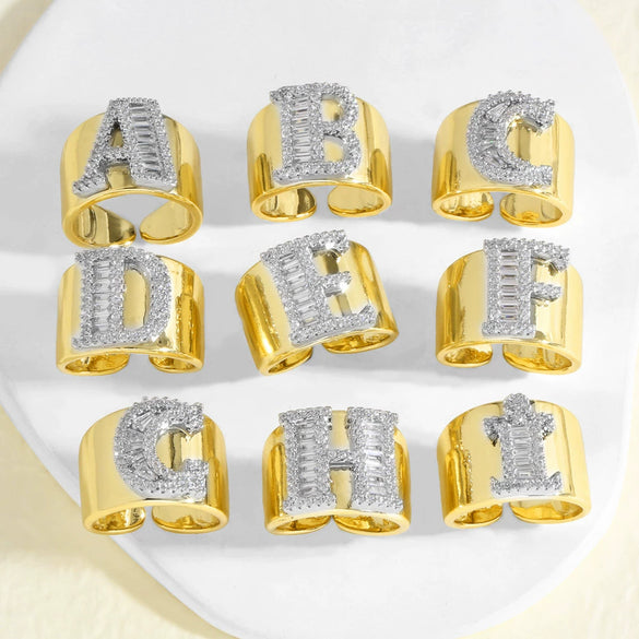 Wholesale Ring Copper Goldplated Geometric Letter Design