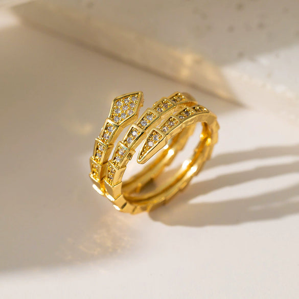 Wholesale Ring Copper Inlaid Rhinestone Geometric Bow Wave Animal Zodiac Butterfly Snake Style