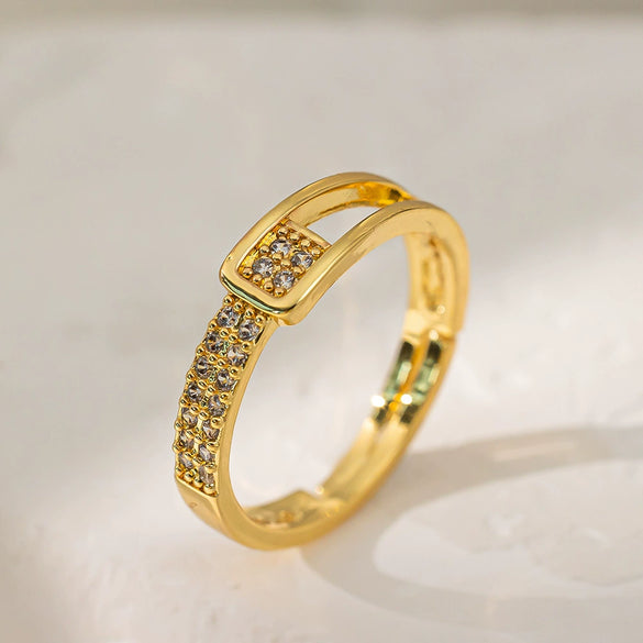 Wholesale Ring Copper Inlaid Rhinestone Geometric Bow Wave Animal Zodiac Butterfly Snake Style