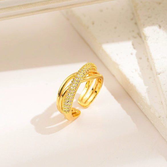 Wholesale Ring Copper Inlaid Rhinestone Geometric Bow Wave Animal Zodiac Butterfly Snake Style