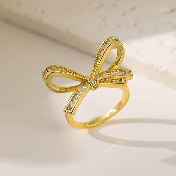 Wholesale Ring Copper Inlaid Rhinestone Geometric Bow Wave Animal Zodiac Butterfly Snake Style