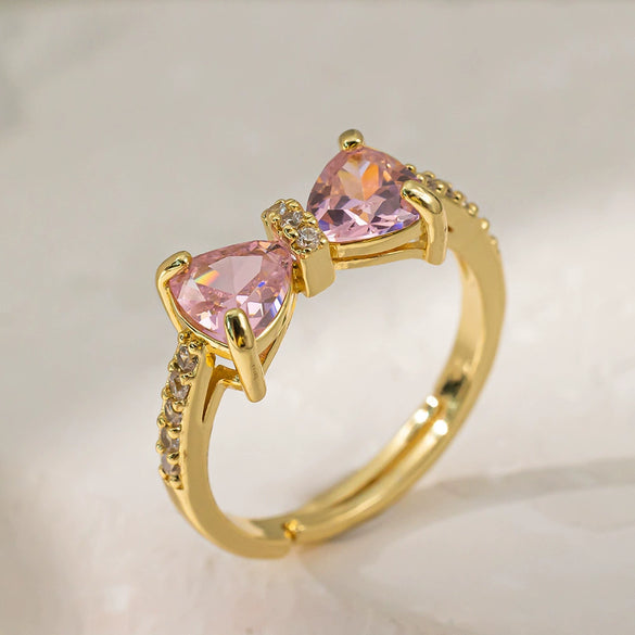 Wholesale Ring Copper Inlaid Rhinestone Geometric Bow Wave Animal Zodiac Butterfly Snake Style