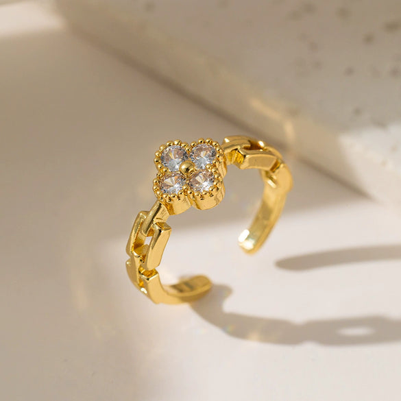 Wholesale Ring Copper Inlaid Rhinestone Geometric Bow Wave Animal Zodiac Butterfly Snake Style