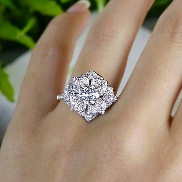 Wholesale Ring Copper Inlaid Zircon Flower Style For Women