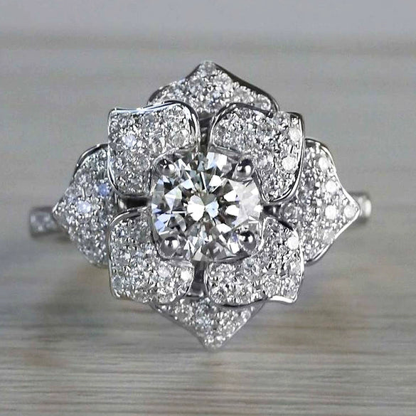 Wholesale Ring Copper Inlaid Zircon Flower Style For Women