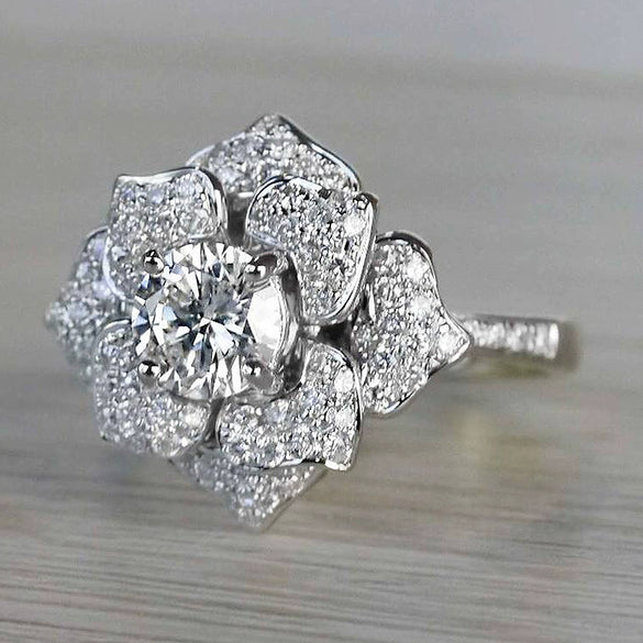 Wholesale Ring Copper Inlaid Zircon Flower Style For Women