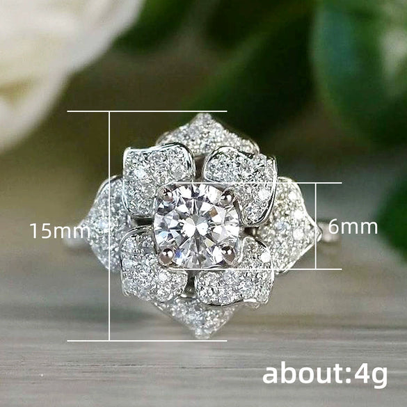 Wholesale Ring Copper Inlaid Zircon Flower Style For Women