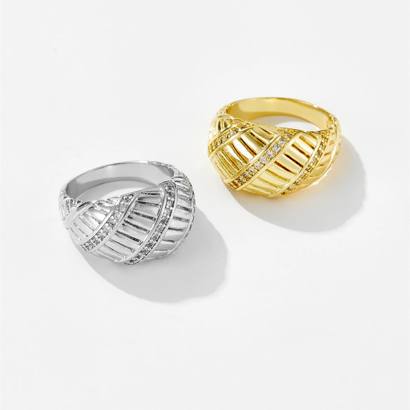 Wholesale Ring Copper Inlaid Zircon Geometric Irregular Horn Bag Shape Electroplated Platinum 18K Gold Women's Light Luxury Retro Niche Fashion