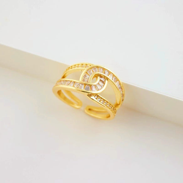 Wholesale Ring Copper Inlaid Zircon Geometric Style