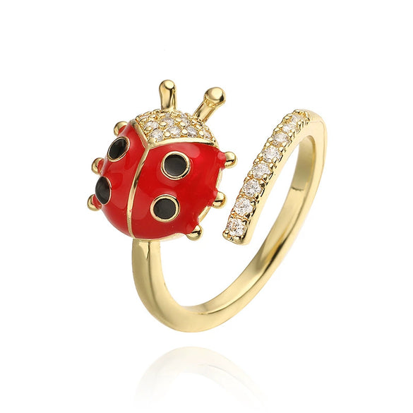 Wholesale Ring Copper Inlaid Zirconium Insect Ladybug Style