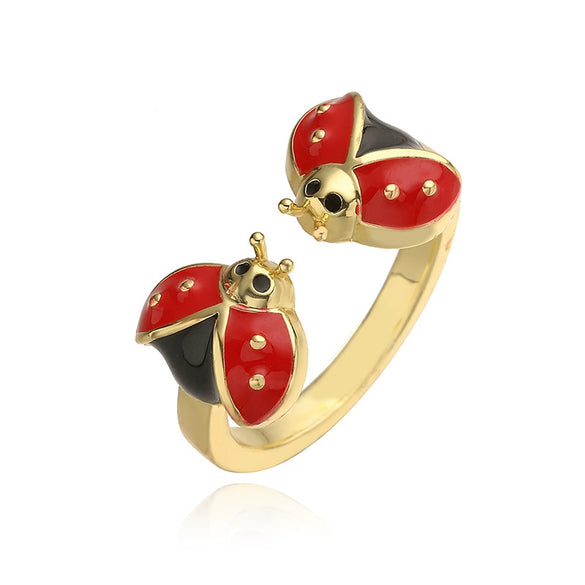 Wholesale Ring Copper Inlaid Zirconium Insect Ladybug Style