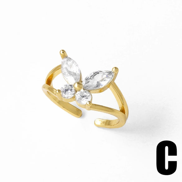 Wholesale Ring Copper 18K Gold Plated Fivepointed Star Butterfly Geometric Minimalist Unisex