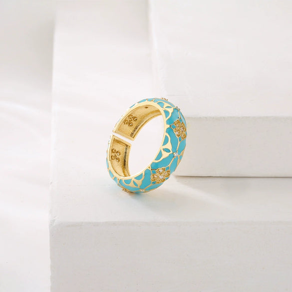 Wholesale Ring Copper 18K Gold Plated Geometric Micro Inlay Women's Retro Bohemian Style