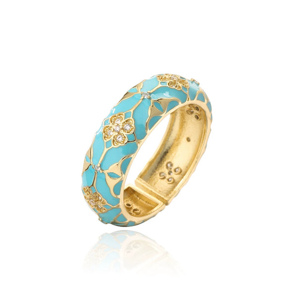 Wholesale Ring Copper 18K Gold Plated Geometric Micro Inlay Women's Retro Bohemian Style
