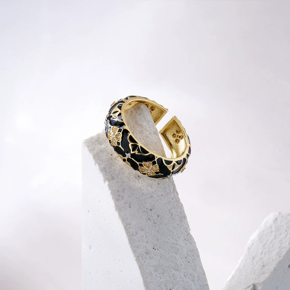 Wholesale Ring Copper 18K Gold Plated Geometric Micro Inlay Women's Retro Bohemian Style