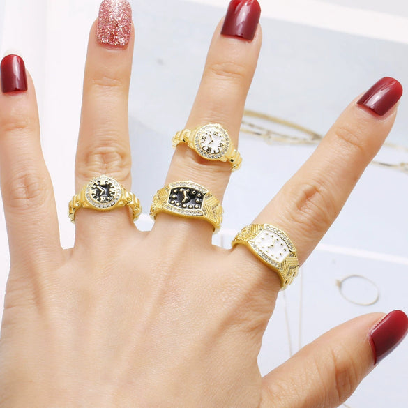 Wholesale Ring Copper 18K Gold Plated Geometric Style Electroplated