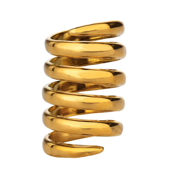 Wholesale Ring Copper 18K Gold Plated Geometric Wave Multi Layer Irregular Spiral Style