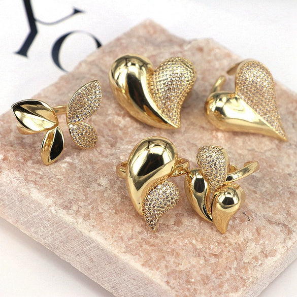 Wholesale Ring Copper Micropaved Butterfly Heart Water Drop Bow Style Jewelry For Women
