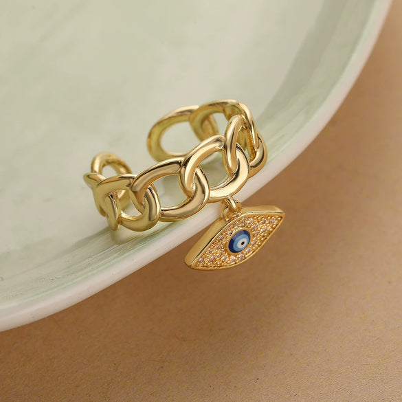 Wholesale Ring Copper Plated 18K Gold Zircon Geometric Devil's Eye Women's Retro Simple Micro Inlay
