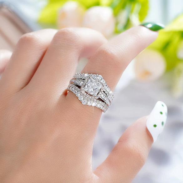 Wholesale Ring Copper Set With Zirconia Geometric Lady Style Square Stitching Crown Design