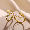 Wholesale Ring Copper Stainless Steel Titanium Steel Imitation Pearl Zircon Leaves Open Electroplating For Women