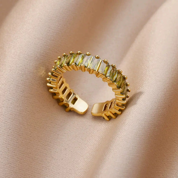 Wholesale Ring Copper Synthetic Zircon Geometric Stacking Style Electroplated