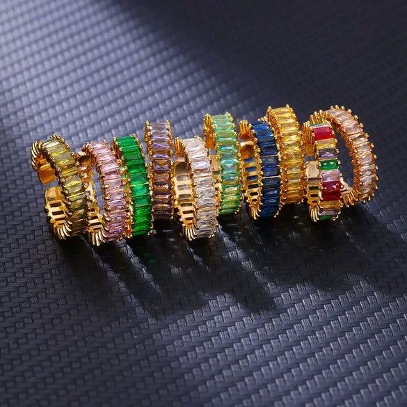 Wholesale Ring Copper Synthetic Zircon Geometric Stacking Style Electroplated