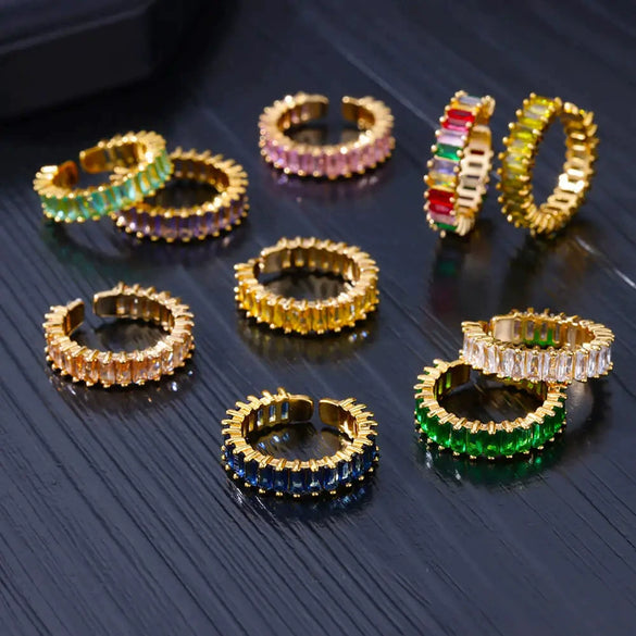 Wholesale Ring Copper Synthetic Zircon Geometric Stacking Style Electroplated