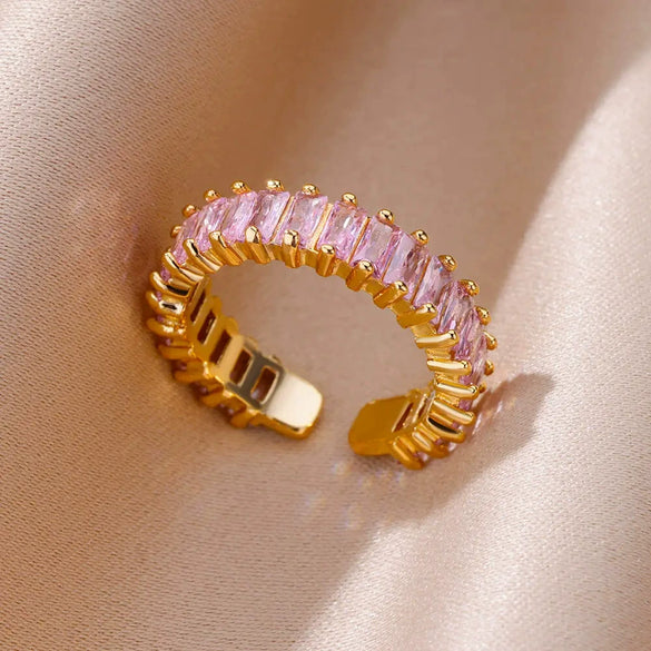 Wholesale Ring Copper Synthetic Zircon Geometric Stacking Style Electroplated