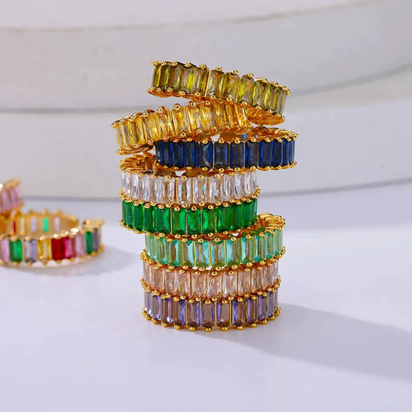 Wholesale Ring Copper Synthetic Zircon Geometric Stacking Style Electroplated